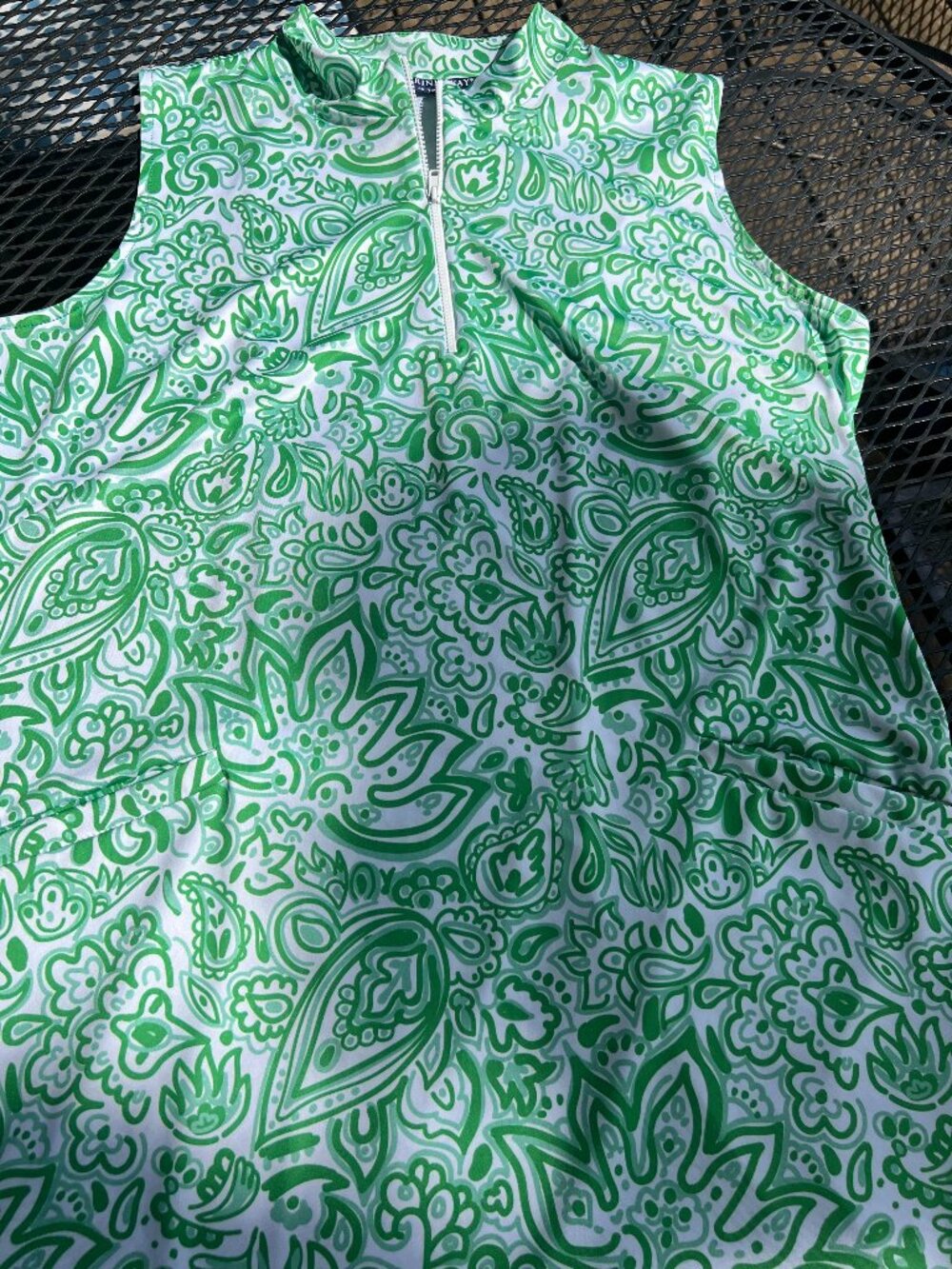 Katharine Way floral print dress green quarter zip L made in US